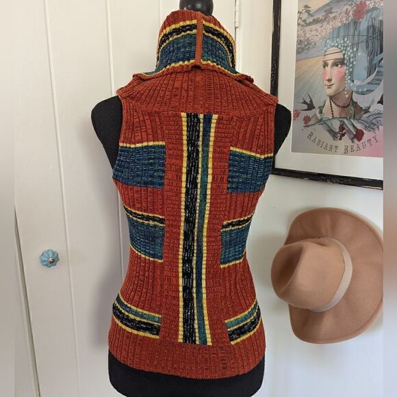 Free People Carly Striped Cowl Neck Sleeveless Sweater Top S Boho Hippie 70s - Picture 10 of 14